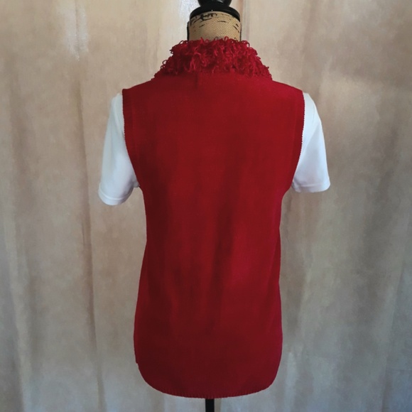 Full Zip Sleeveless Red Collared Sweater Vest Sz S - Picture 7 of 15